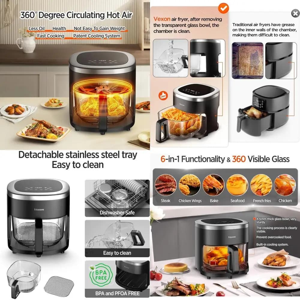 1200W Compact Air Fryer with Digital Touch Screen, Anti-Agent Basket and Visible Window for a Healthy Oil Free Kitchen