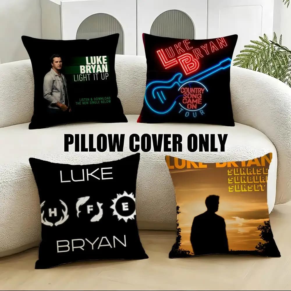 Country L-Luke BryanS Cushion Cover 4Pcs Soft Plush Throw Pillow Covers 40x40 45x45 for Sofa Bedroom
