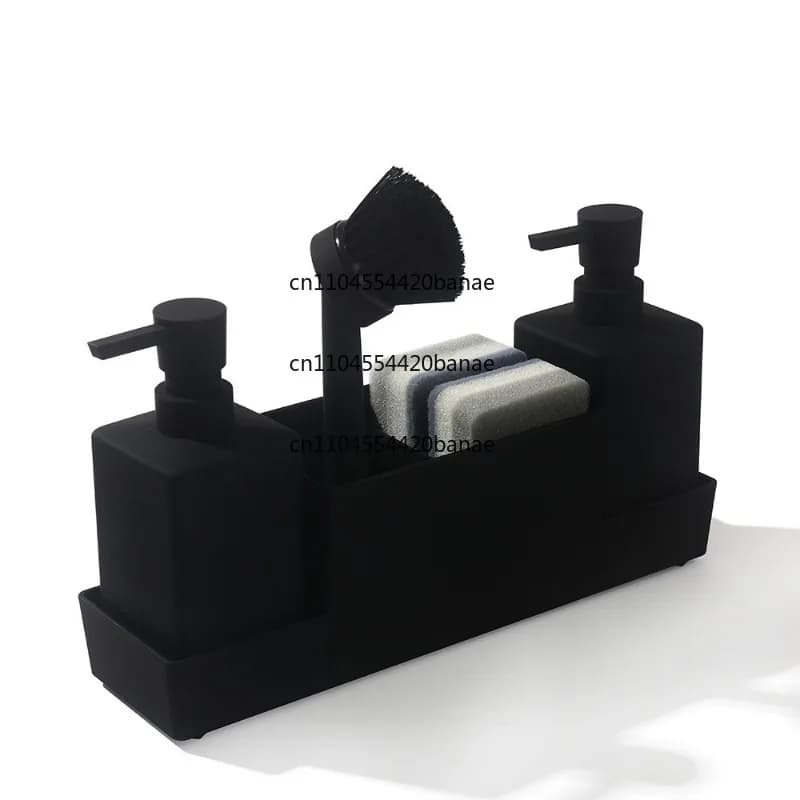 Soap dispenser with sponge rack and dishwashing brush, sub-bottle for hand washing dishwashing liquid, tray storage