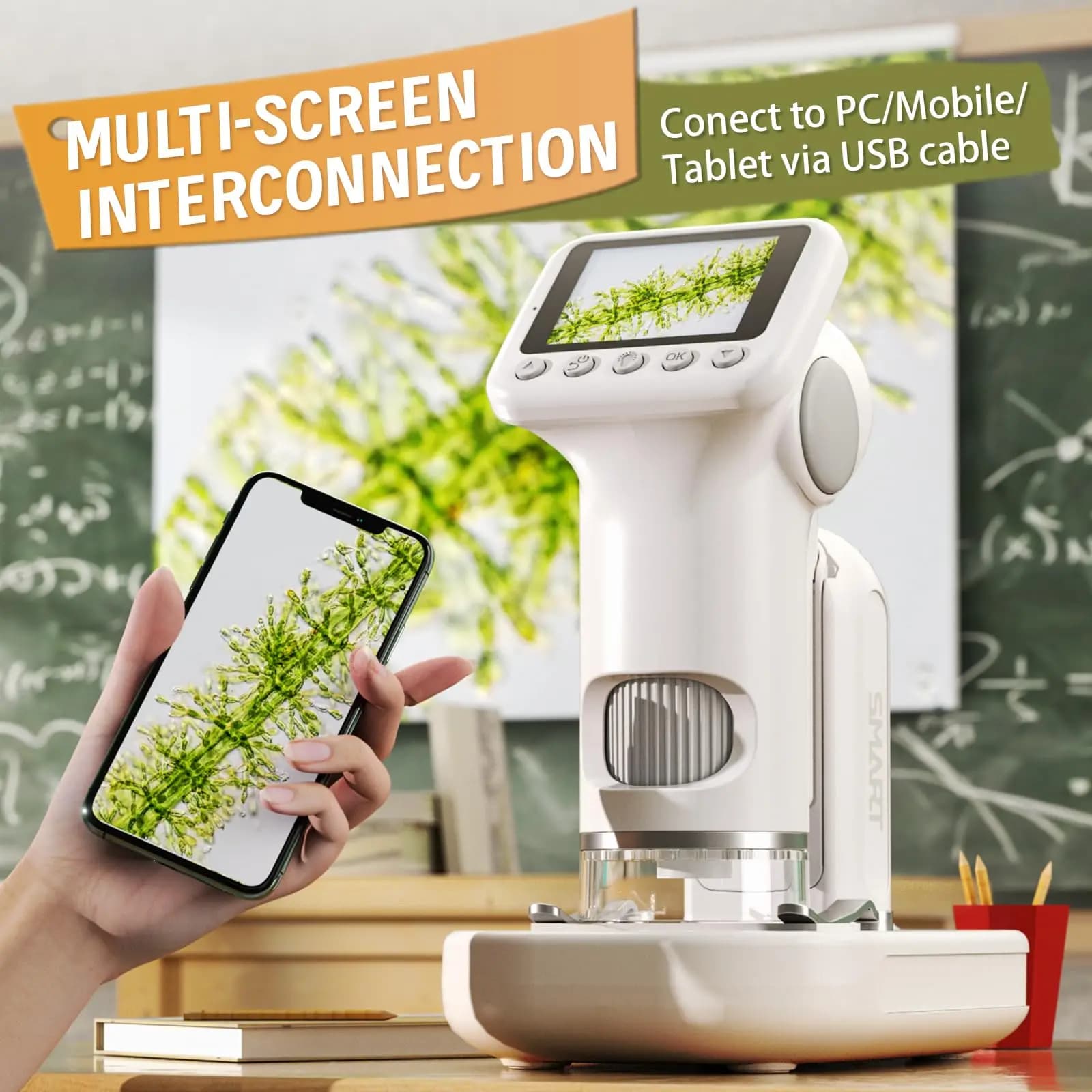 Microscopio Portatile per Bambini 1600X, Lente d'Ingrandimento, Mini Microscopio Elettronico Educativo, Regalo di Compleanno