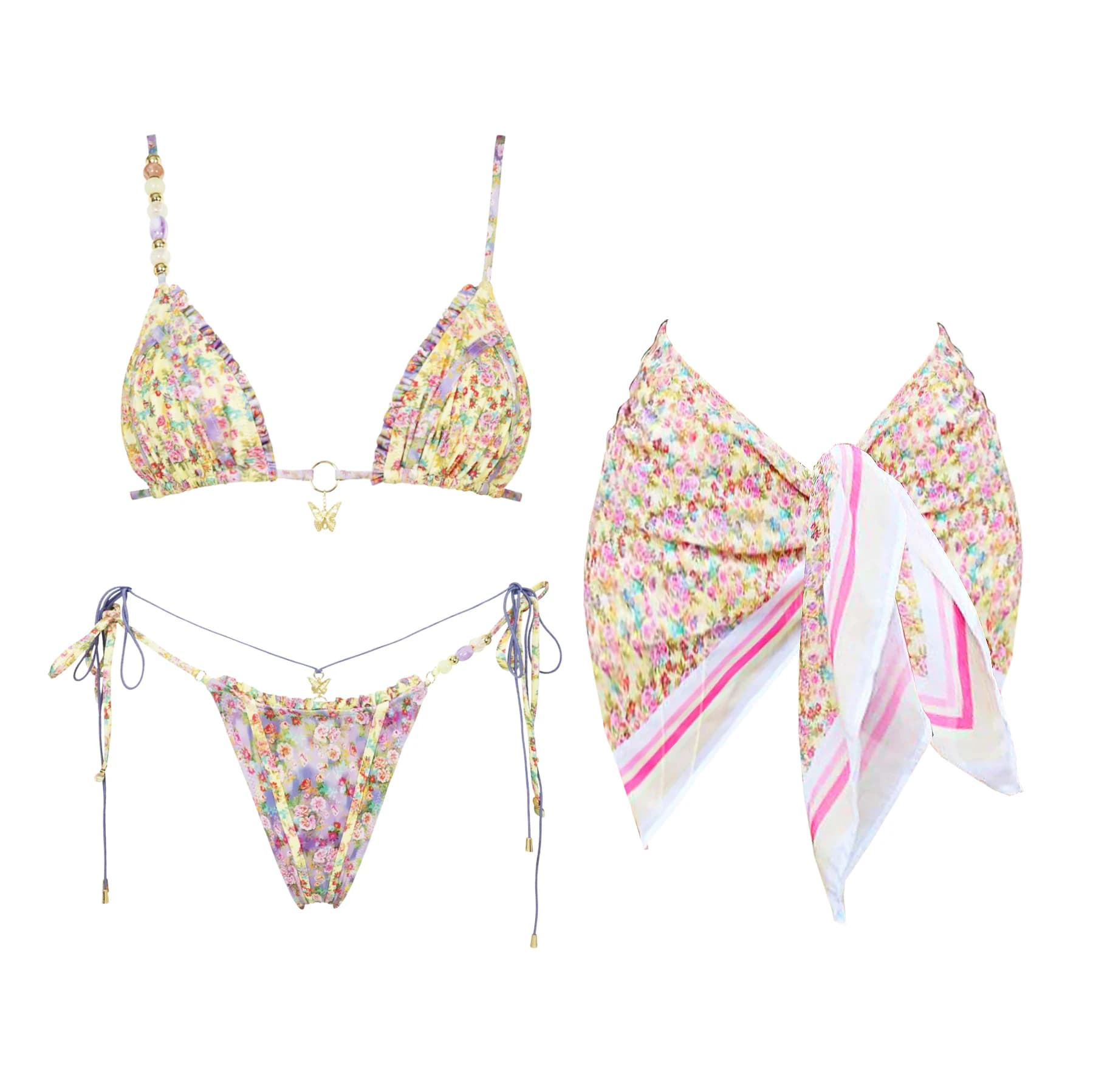 2025 Set bikini sexy Costume da bagno donna Push Up Costumi da bagno Donna a fascia Biquini Halter Costume da bagno Stampa floreale Body Beachwea