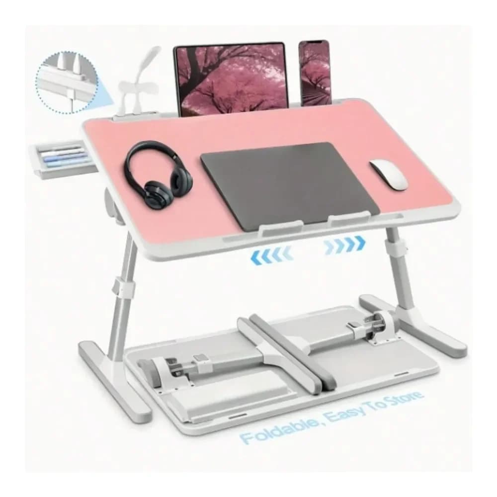 Supporto per laptop da letto con luce USB, ventola e cassetto, scrivania portatile per letto, divano e lettura/scrittura.