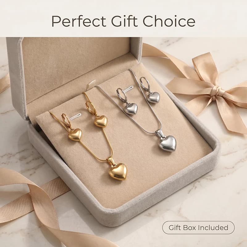 3pcs French Minimalist Heart Pendant Necklace and Earrings, Elegant Thin Snake Chain Lock Bone Chain, Creative Pendant Earrings,