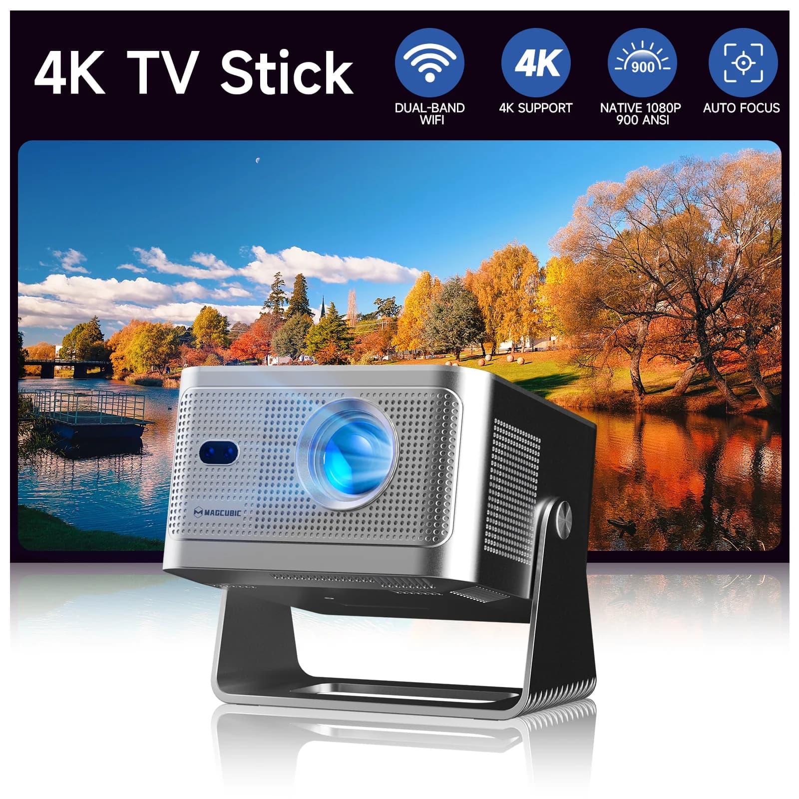 Magcubic Android 14 900ANSI Automatic Focus Projector Nativa 1080P 8K Support with Wifi6 BT5.4 Outdoor Portable Film HY350Max