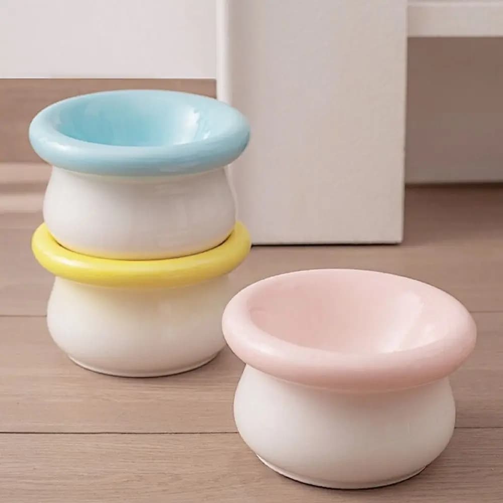 Ceramic Pet High Foot Bowl Flat Mouth Large Capacity Pet Food Bowl Anti Tipping Non-slip Pet Drinking Feeder For Dogs Cats
