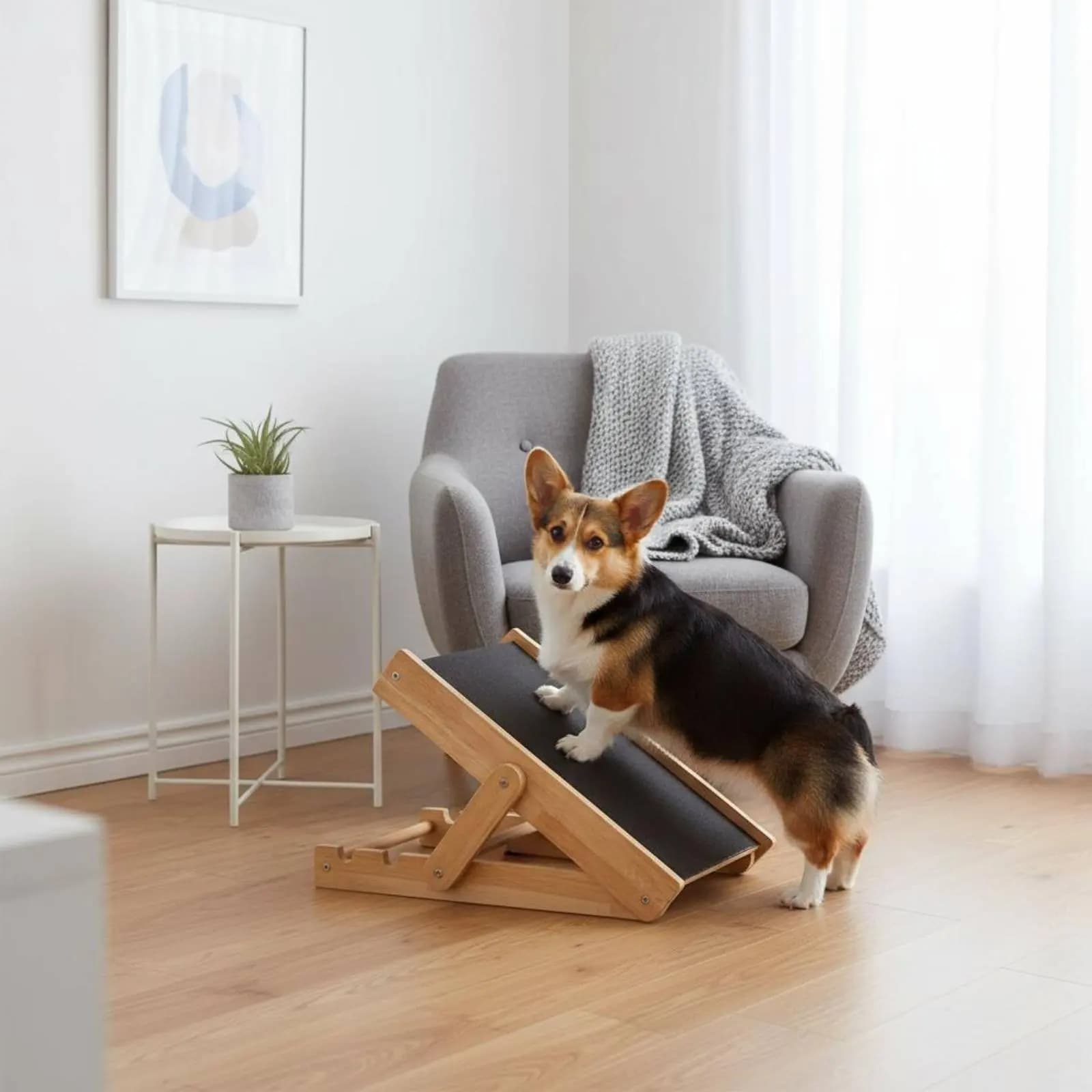 Rampa in Legno per Cani, Delicata sui Piedi, Lima per Unghie, Accessorio per Animali Domestici, Inclinazione Regolabile per Cuccioli