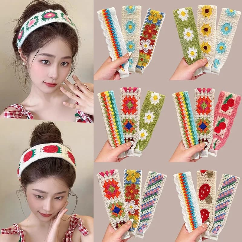 Fascia per capelli in maglia con stampa floreale colorata e velcro per donne e ragazze, ornamento dolce per capelli, accessorio moda per capelli