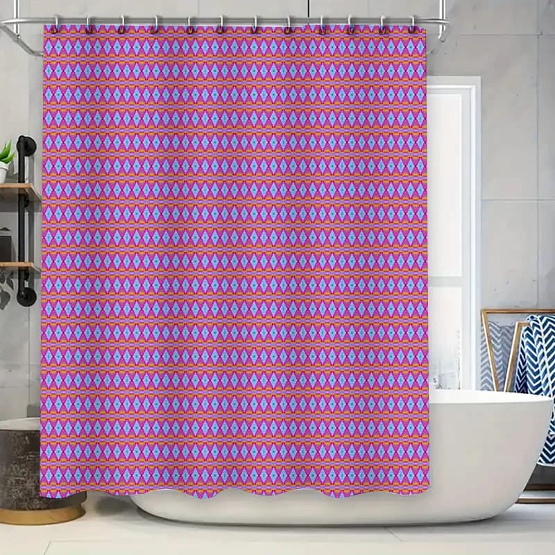 Deliziosa tenda da doccia geometrica rosa blu con strisce vibranti per decorazioni da bagno Accessorio di design moderno per la casa per kit