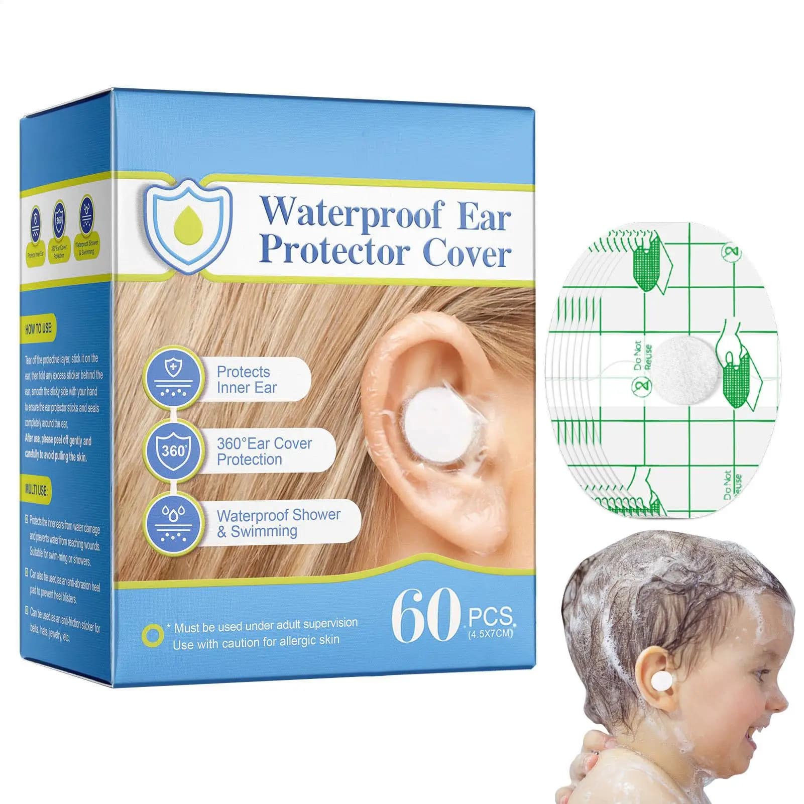 60pcs Plastic Waterproof Ear Protector For Kids Adults Swimming Cover Caps Disposable Ear Stickers Swimming Cover Ear Paste