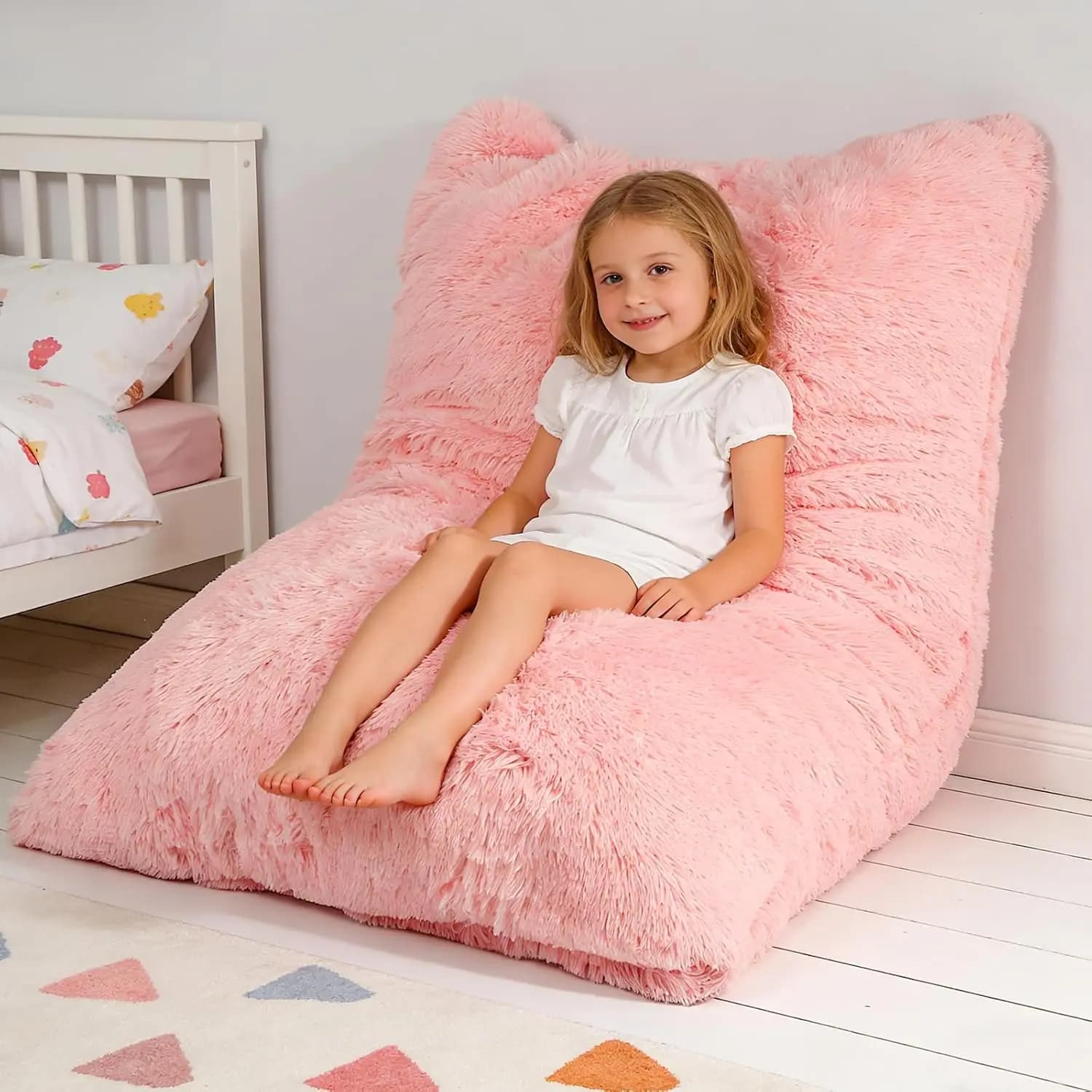 Poltrona Sacco 3 in 1, Tessuto in Finta Pelliccia Ultra Morbido per Gaming e Lettura, Chaise Longue per Sala Giochi, Soggiorno, Camera da Letto