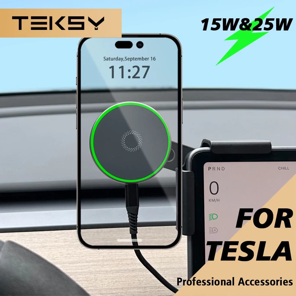 Car Phone Mount Holder 15W 25W Qi2 Compatible with MagSafe Magnetic Wireless Charger for Tesla Model Y juniper 2026 Model 3 BYD