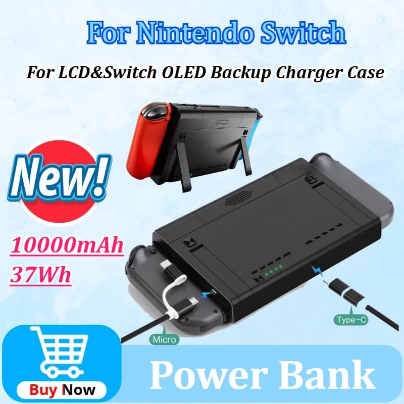 10000mAh 37Wh TYPEC PowerBank per Nintendo Switch LCD e Switch OLED Custodia per caricabatterie di backup PD Stazione batteria esterna a ricarica rapida