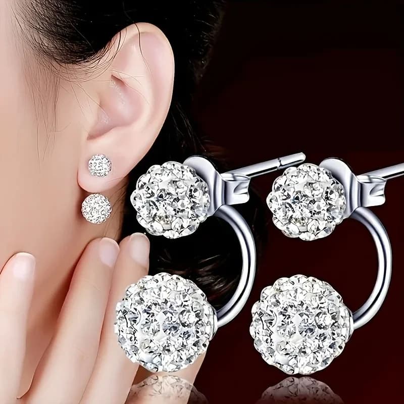 Eleganti Orecchini a Doppia Sfera con Glitter - Set di Strass Alla Moda per Uso Quotidiano e Festivo