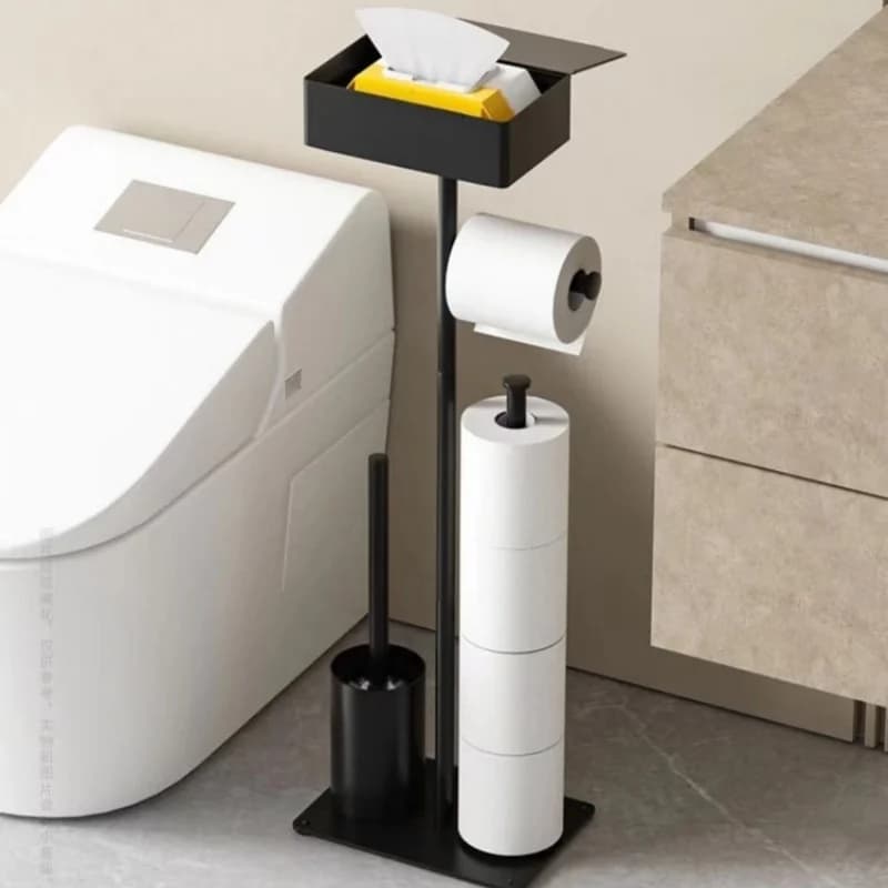 Porta fazzoletti da terra Portaoggetti verticale mobile per carta igienica Porta scopino senza chiodi Porta carta in rotolo Bagno
