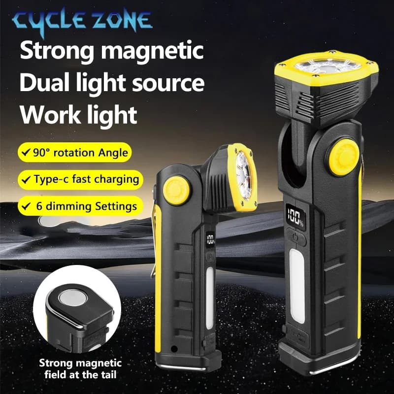 COB LED Worklight with Magnetic Type-C Charging Angle Adjustment Flashlight Car Repair Inspection Work Light With Magnet Clip