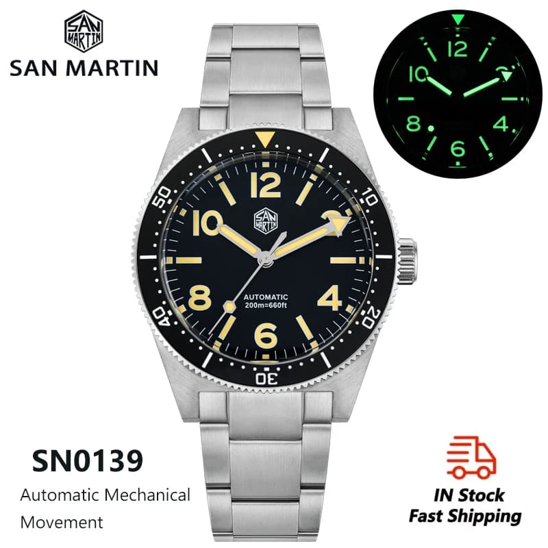 Orologio Subacqueo San Martin SN0139 con Movimento Meccanico Automatico NH35 NH38, Vetro Zaffiro, Impermeabile, Edizione Limitata 39mm