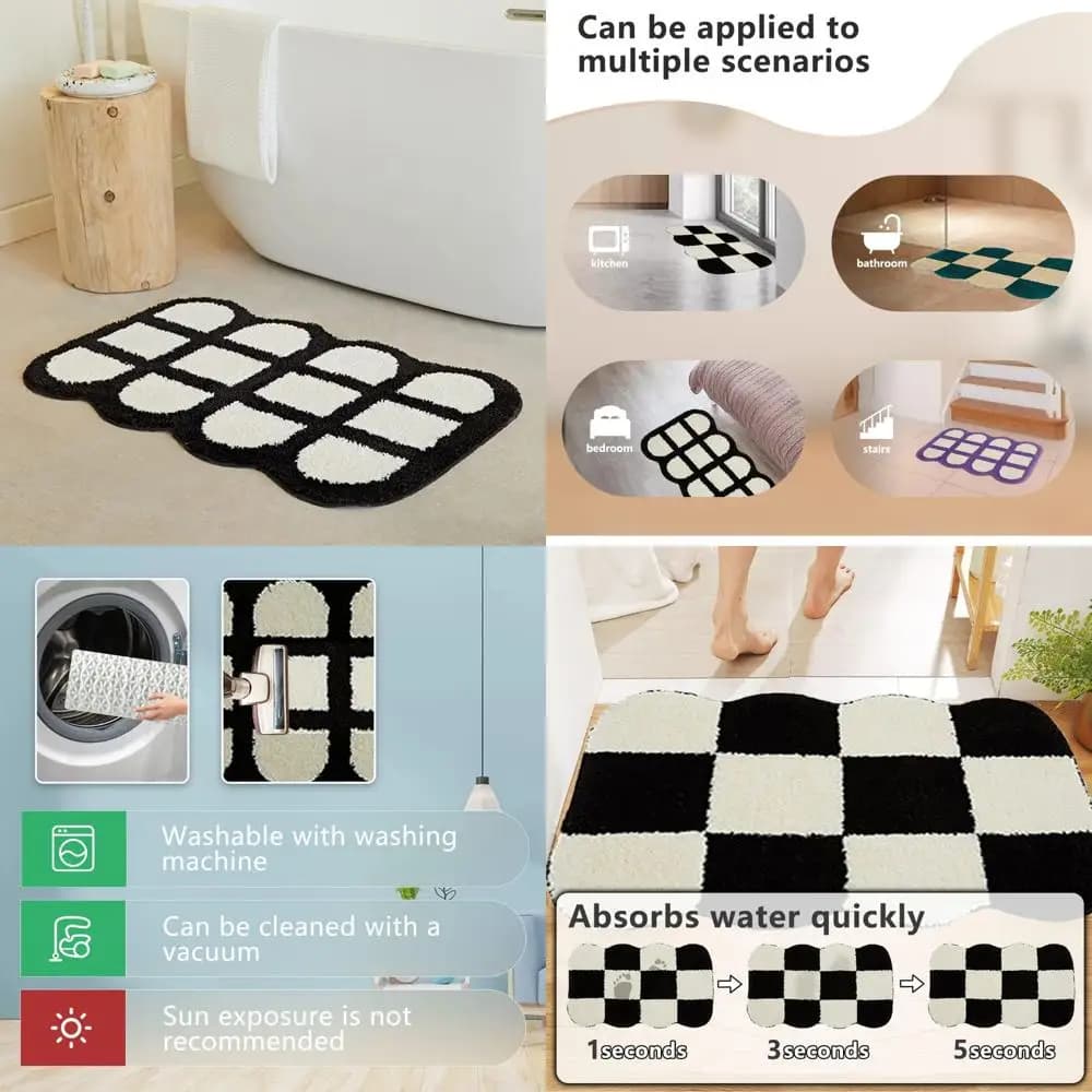tappeto da bagno morbido a quadretti: tappetino floccato minimalista, antiscivolo, assorbente e ad asciugatura rapida per vasche da bagno