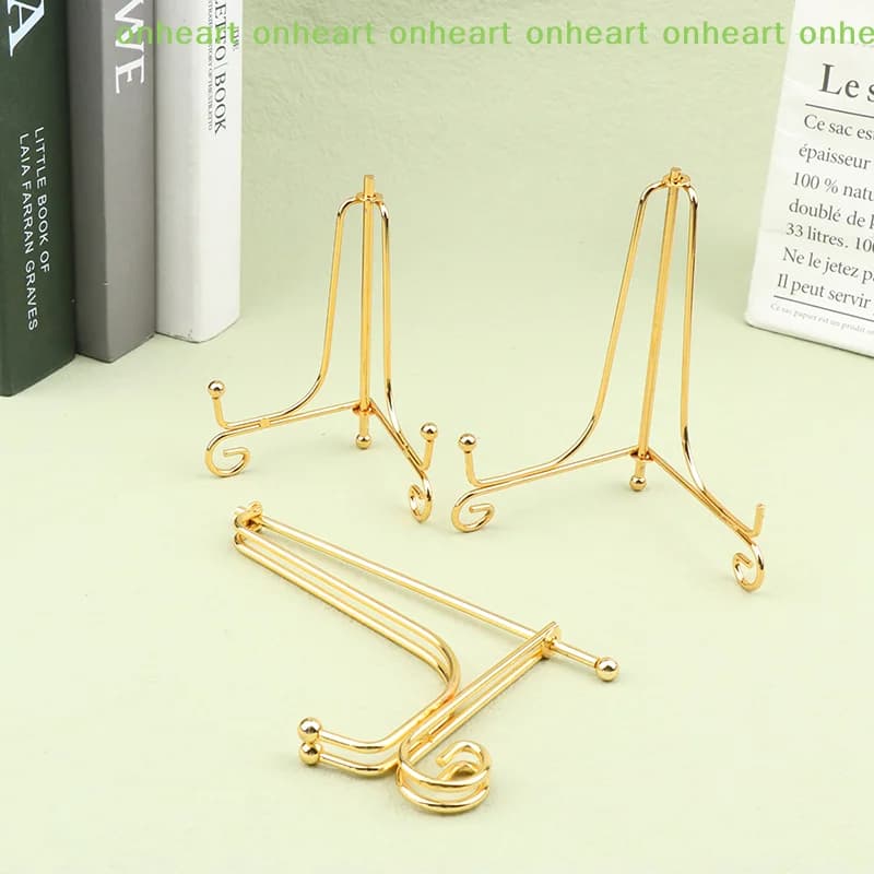[C]Photo Pedestal Bowl Dish Frame Picture Plate Rack Easel Storage Decoration Gold Iron Display Stand Craft Bracket Book Holder