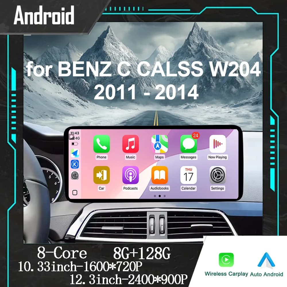 Lettore radio multimediale per auto Carplay senza fili per Benz C CALSS W204 2011 - 2014 Navi GPS Bluetooth Android 15 Accessori BT Strumento
