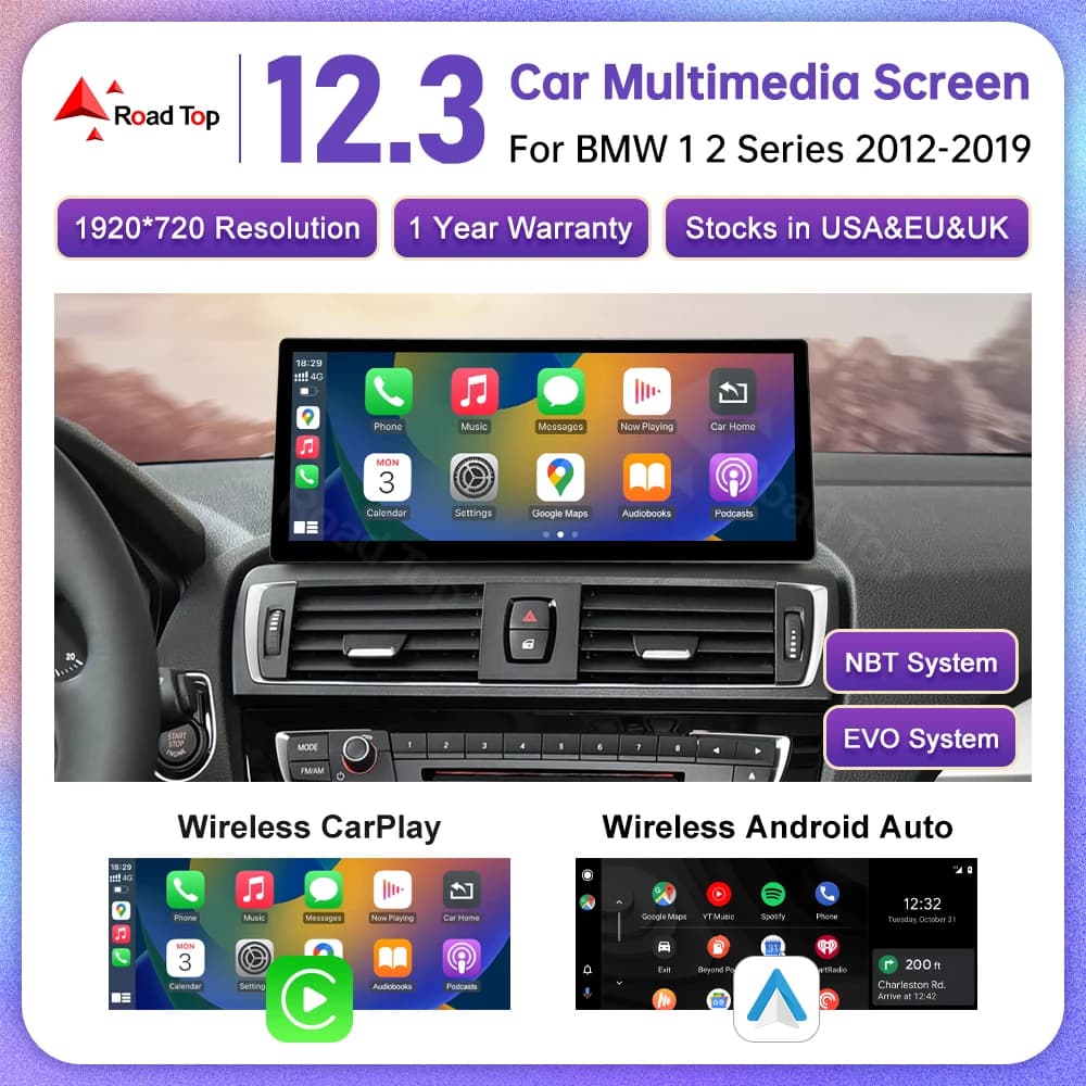 12.3 "Ultra Sottile Android Auto Schermo Per BMW Serie 1/2 Serie F20 F21 F22 F23 Wireless CarPlay Lettore Multimediale Radio GPS Navi