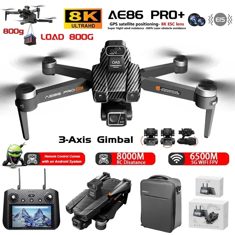 AE86 PRO MAX GPS Drone Professional 8K HD ESC Camera 5G FPV WiFi With Flight Gimbal A 3 Axis 28 Minutes Brushless RC Quadcopter 8KM