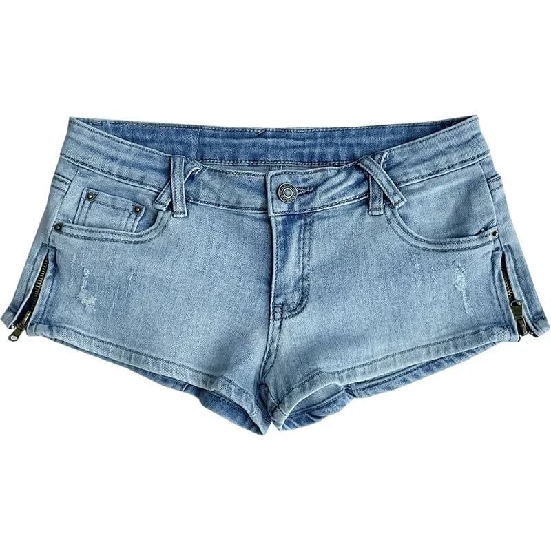 Pantaloncini di jeans a vita ultra bassa Pantaloncini da donna sexy slim elasticizzati azzurri da discoteca