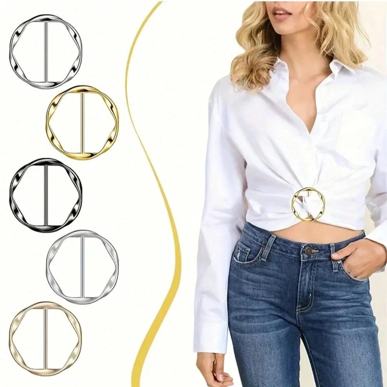 5 fibbie circolari versatili per camicie - Bottoni accessori multifunzionali per abbigliamento, fibbia per abiti, cintura versatile, fermacravatta con elegante anello in metallo - Adatte per abbigliamento, cinture e sciarpe - Facili da usare, resistenti ed eleganti