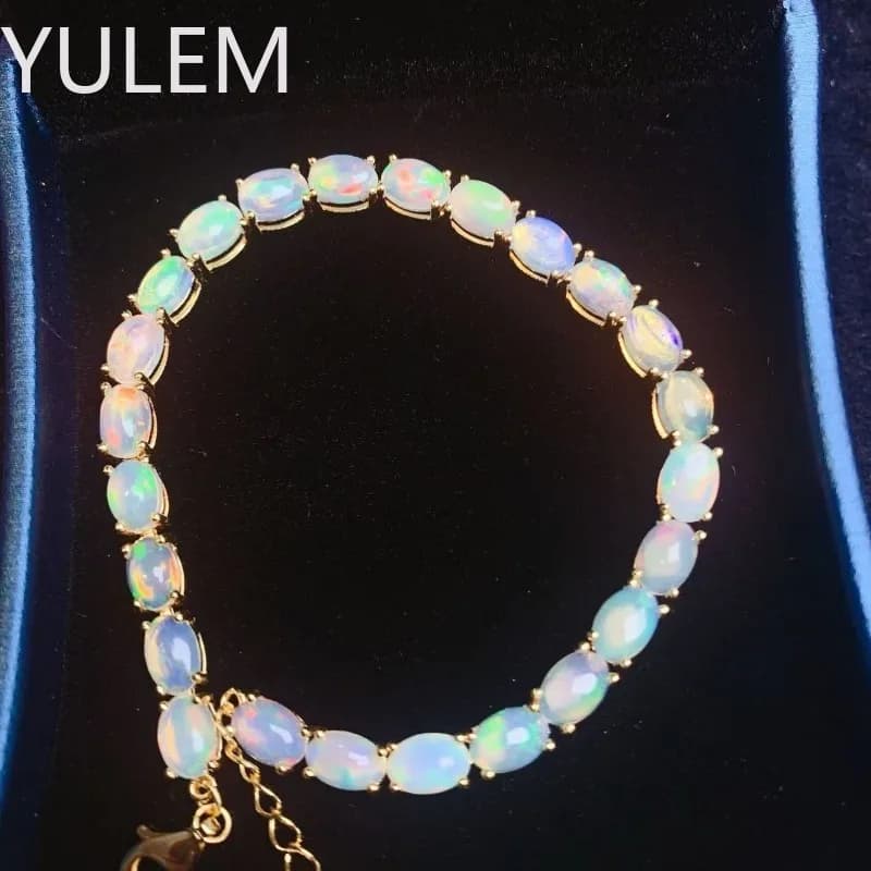 4x6mm 24pcs Natural Oval Opal Bracelet Colorful for Women Jewelry Real 925 Silver Natural Gem Birthstone Party Gift Sale