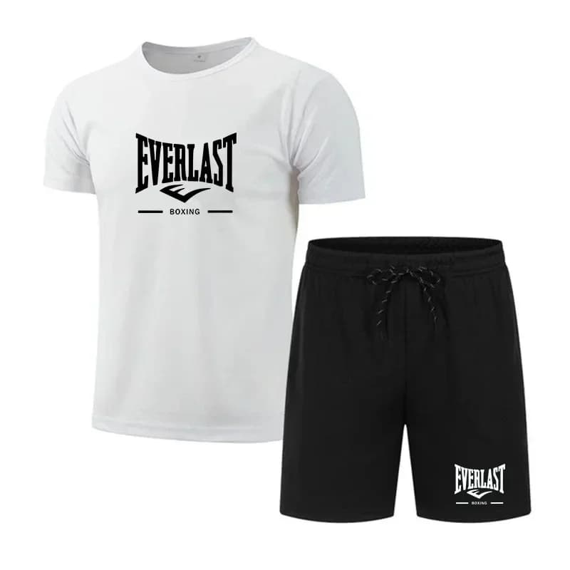 Nuovo set estivo alla moda Everlast con stampa, completo sportivo traspirante da uomo in due pezzi, set casual per il fitness
