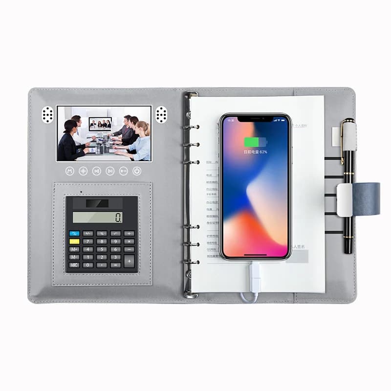 Agenda video aziendale 10000mAh Ricarica wireless Disco USB Diario Blocco impronte digitali Agenda Smart Notebook