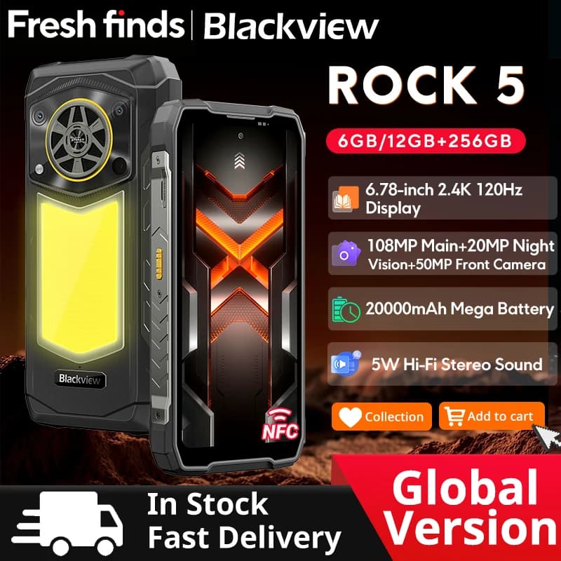 【Anteprima mondiale】Blackview ROCK 5 Telefono robusto con display da 6,78'' 2.4K 120Hz, lanterna da campeggio, fotocamera da 108MP, NFC, batteria da 20000mAh