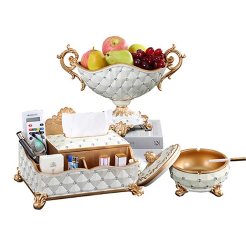 Soggiorno Decorazione della casa Scatola per fazzoletti di stoccaggio Set Tavolino Semplice luce di lusso Ornamenti per piatti di frutta secca bianca