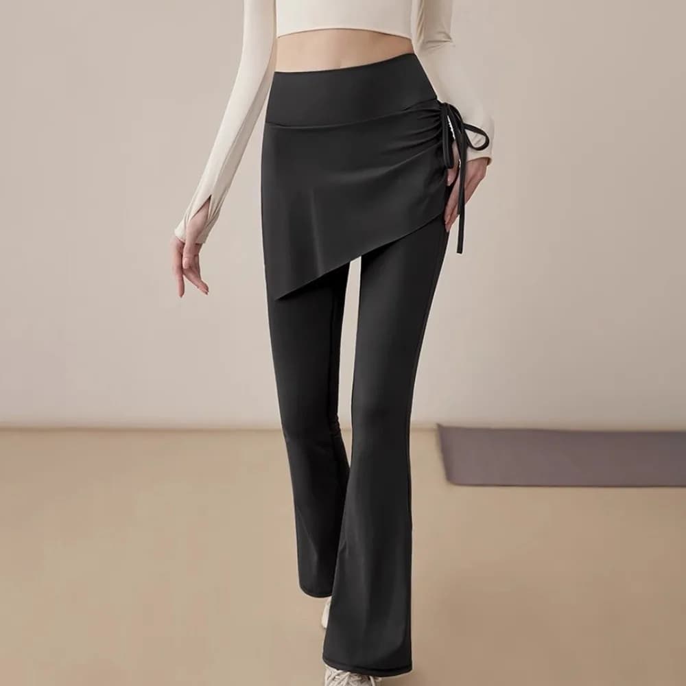 Leggings fitness design gonna Leggings sportivi 2 in 1 con orlo svasato Vita alta Pantaloni sportivi da yoga ad asciugatura rapida Pilates