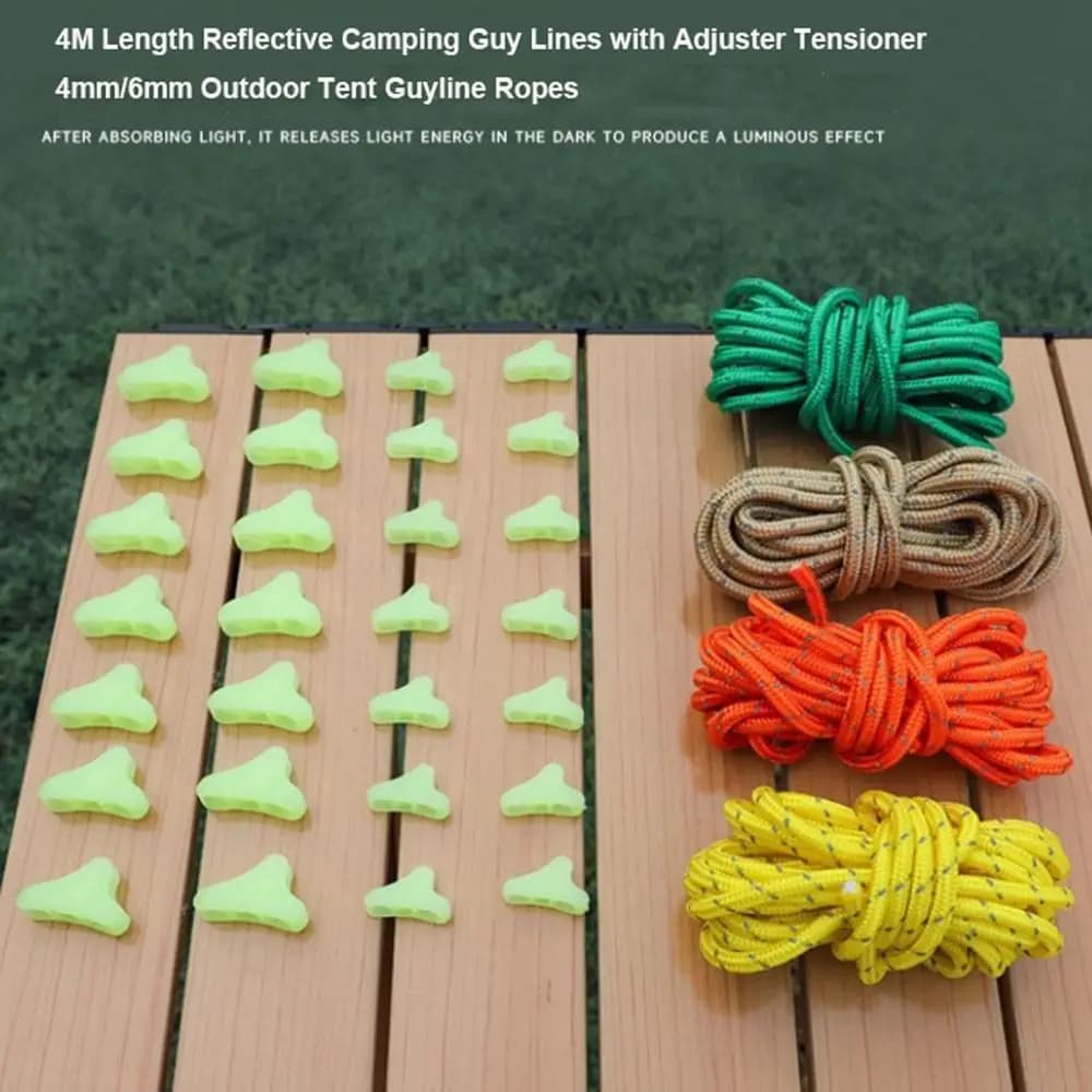 Corde per Tenda da Esterno 4mm/6mm Lunghezza 4M con Tenditore Regolabile Corde Riflettenti per Campeggio Accessori da Campeggio