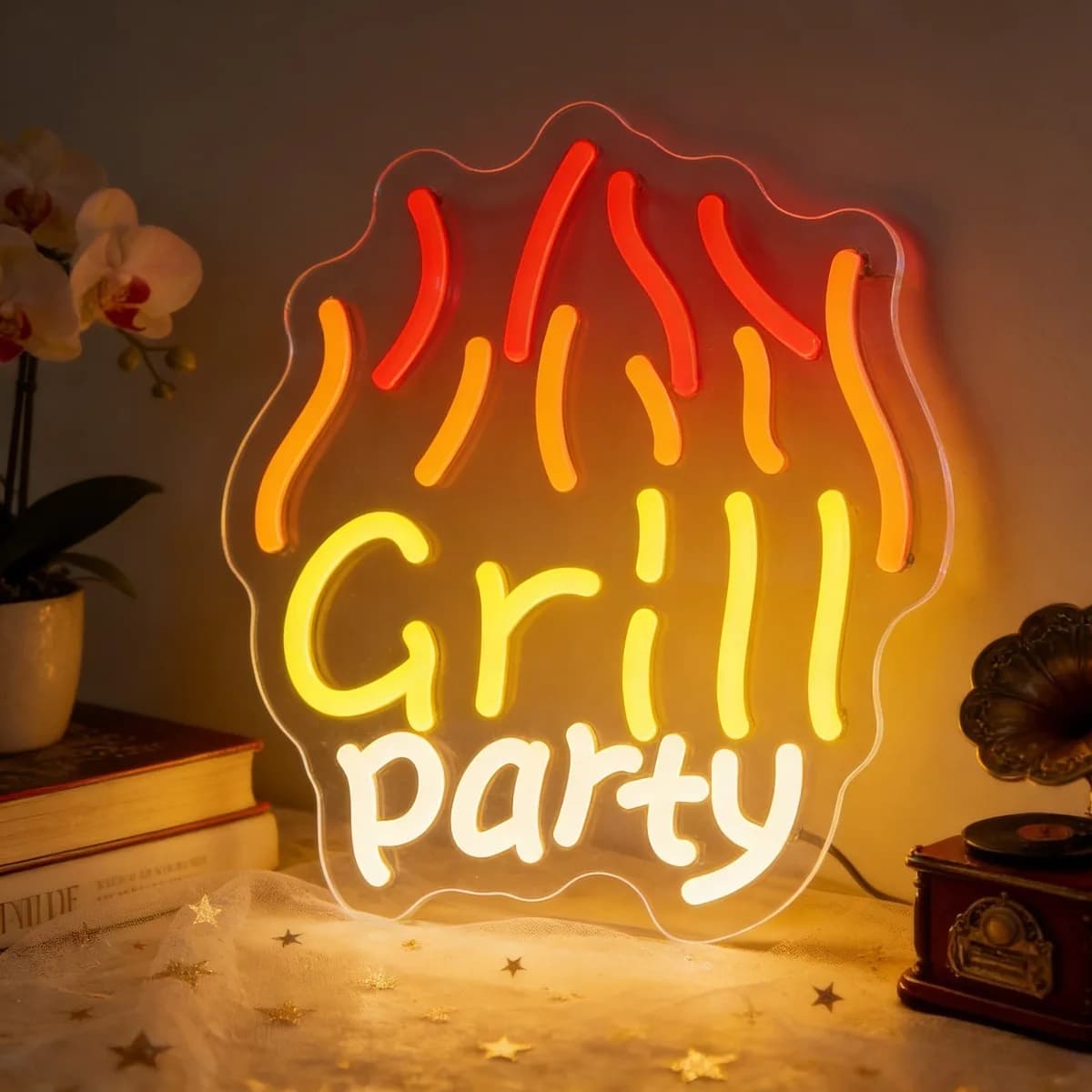 Insegna al Neon LED 'Grill Party' per Decorazione BBQ, Giardino, Casa, Cucina, Illuminazione Vibrante per Atmosfera Festiva Interna ed Esterna