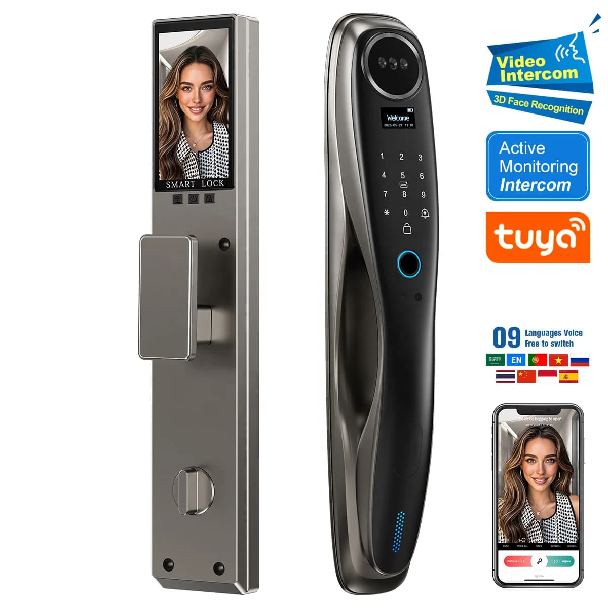 Serratura Intelligente HanDaily con Monitoraggio Video, Riconoscimento Facciale 3D, Sblocco con Password, Carta e Chiave, Prodotti per Casa Intelligente