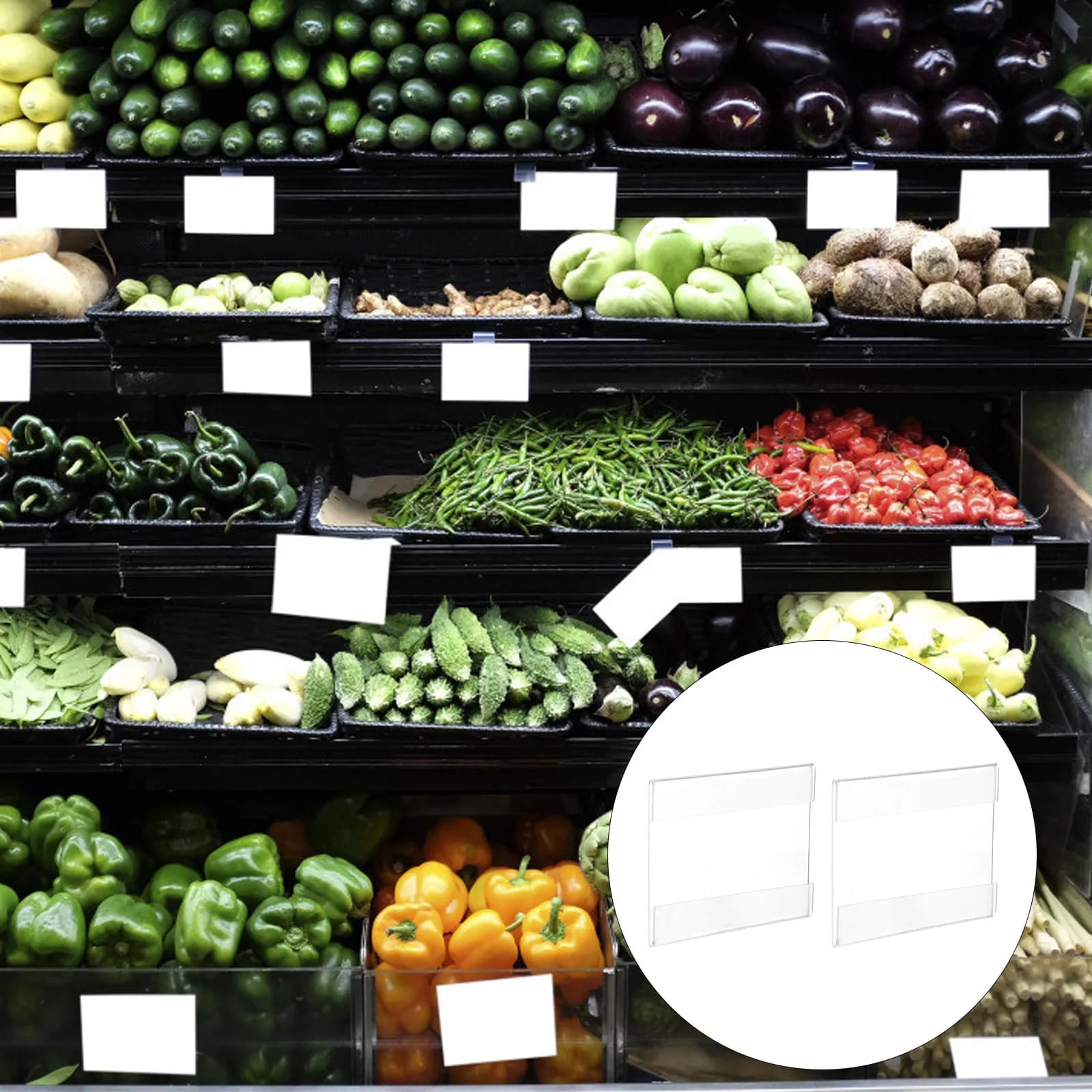 Supporto per etichette in acrilico da 5 pezzi, robusto espositore trasparente con clip per negozi, supermercati, punti vendita al dettaglio, per menu e archiviazione