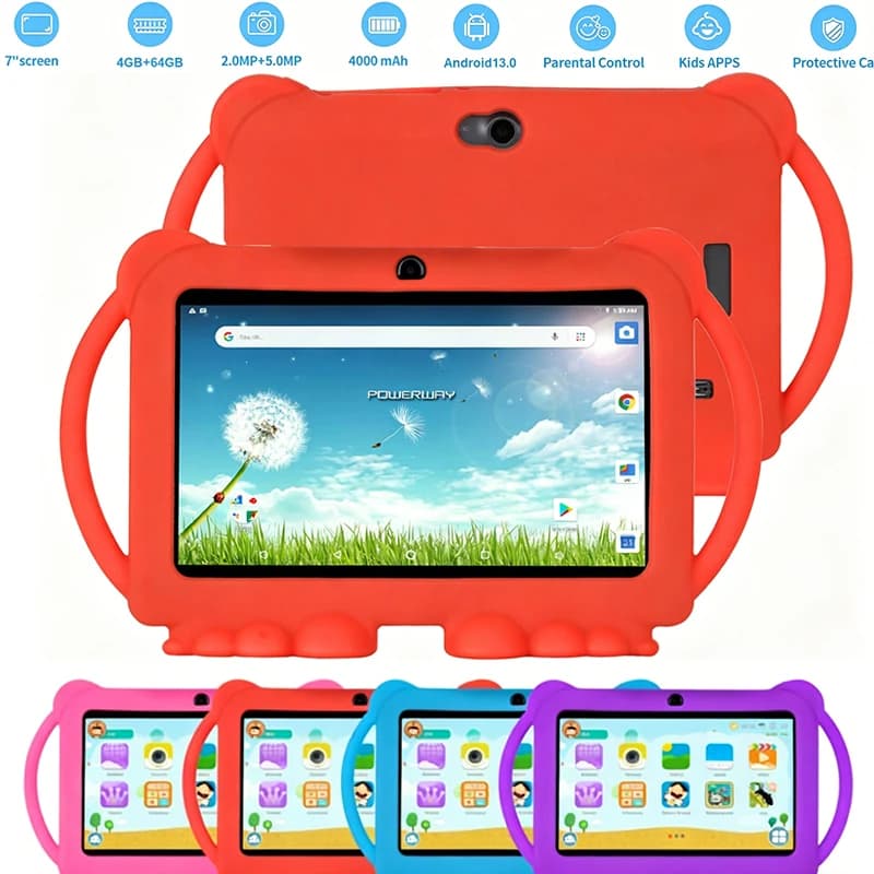 Tablet per Bambini 5G WIFI 7 Pollici 4GB RAM 64GB ROM Disegno e Apprendimento 4000mAh Tablet Educativo Portatile per Bambini Doppia Fotocamera Cartoon