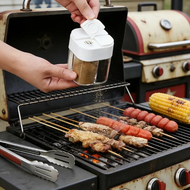 Set da Cucina Portatile 4 in 1 per Campeggio, Dispenser per Spezie a Prova di Perdite per Cucinare all'Aperto, Grigliate, Escursioni, Viaggi, Picnic