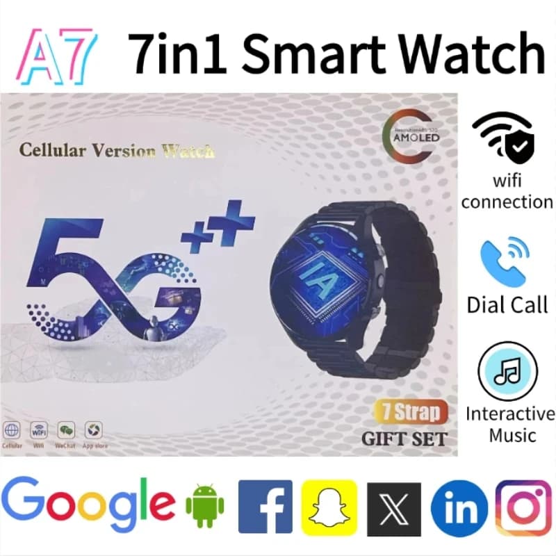 5G Smartwatch A7 Amoled SIM card Dual GPS camera WIFI Connect AI voice assistant Google Play Store Smart watch for men and women
