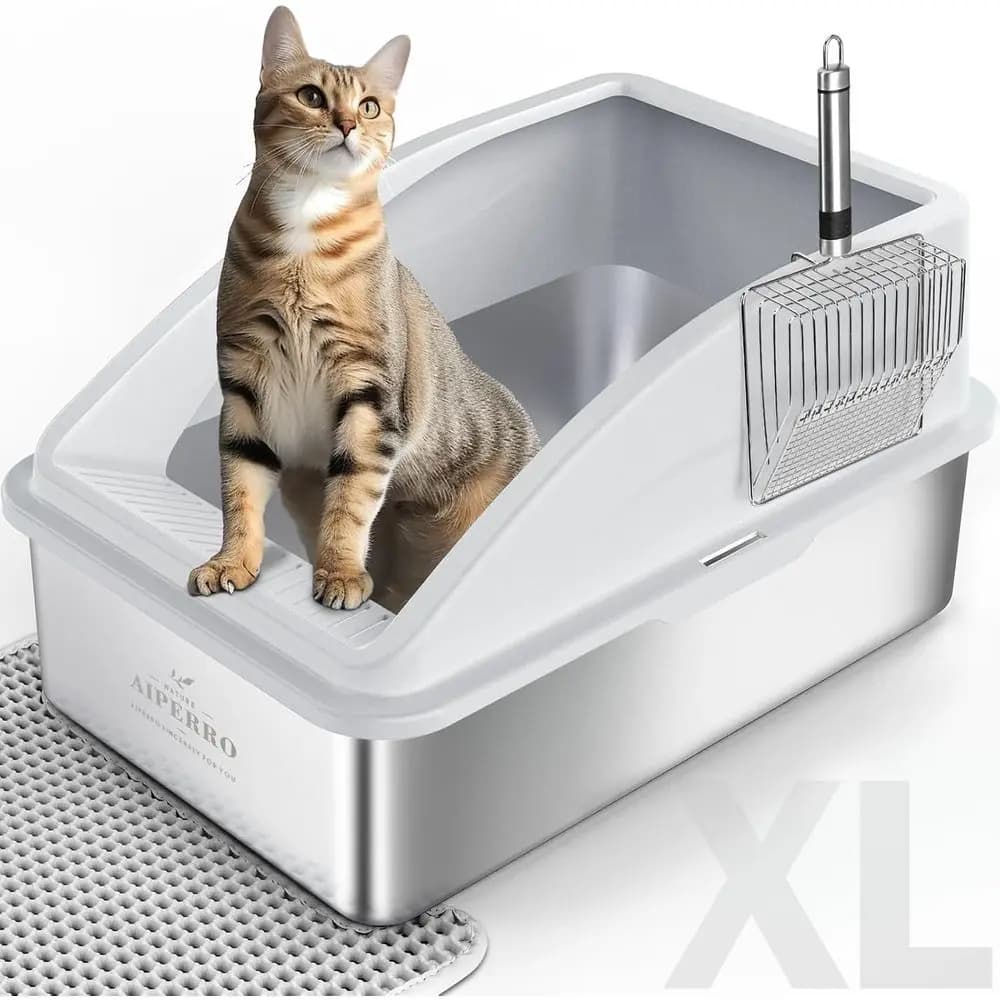 Lettiera per Gatti Extra Large Chiusa con Coperchio, Bordi Alti, Anti-Perdita, Antiaderente, Tappetino e Paletta in Metallo Inclusi