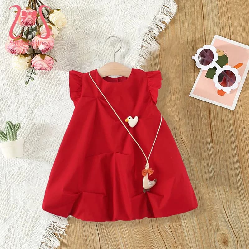 2 pz/set neonate abbigliamento quotidiano moda estiva vestito per bambini dolci bambini abiti senza maniche 0-3 anni carino anatra vestiti da festa per bambini