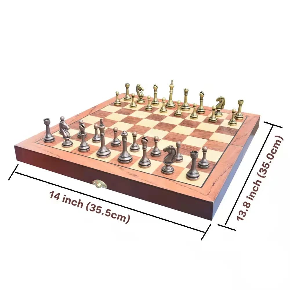 Confezione regalo premium per scacchi Set di scacchi da tavolo pieghevole per bambini in bronzo in lega di zinco Giochi di scacchi