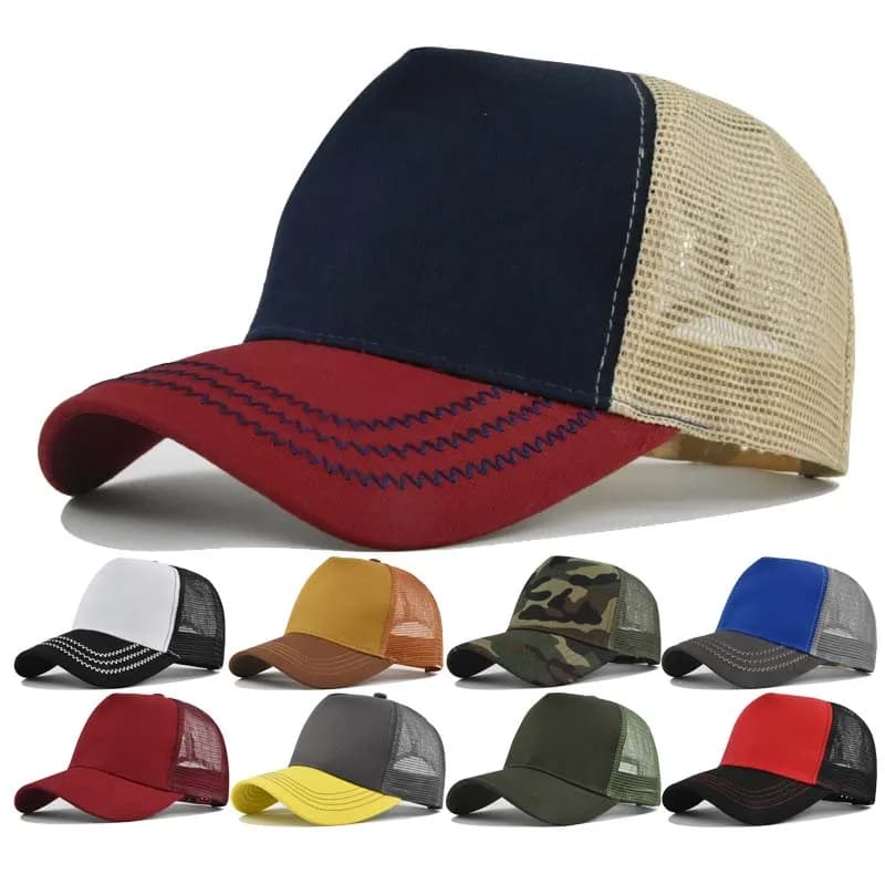 Custom Trucker Hat Logo Cotton Mesh Breathable Baseball Cap Women Men Summer Sunshade Mesh Cap 5 Panels Truck Hat Cap Wholesale