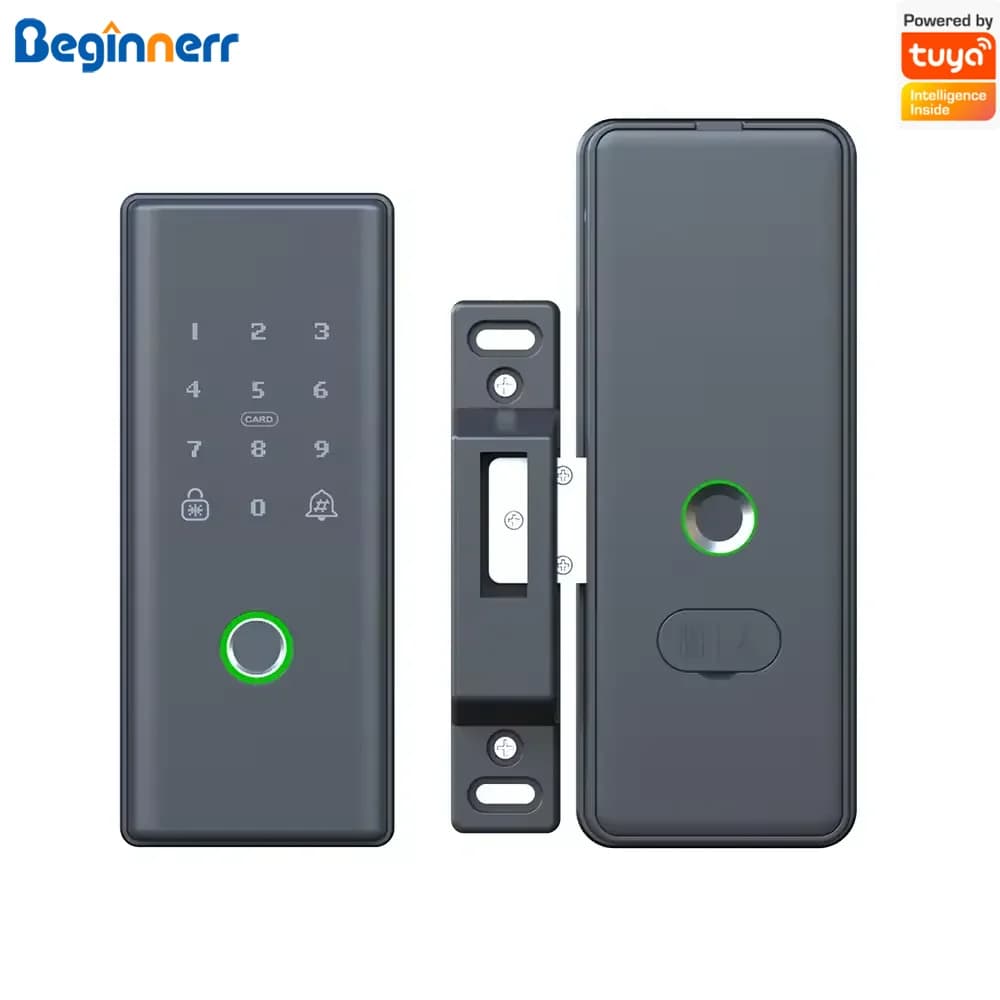 Serratura smart per porta con impronta digitale su entrambi i lati, codice, scheda, blocco di sicurezza, controllo remoto Tuya, sincronizzazione con serratura esistente, per Singapore