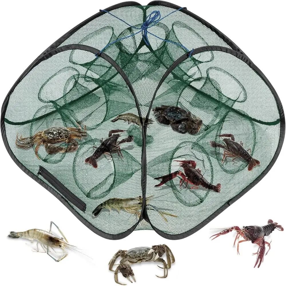 Rete da Pesca a 5, 9, 13 Fori, Robusta e Durevole, Trappola per Gamberi, Installazione Gratuita, Pieghevole, per Gamberetti e Gamberi di Fiume