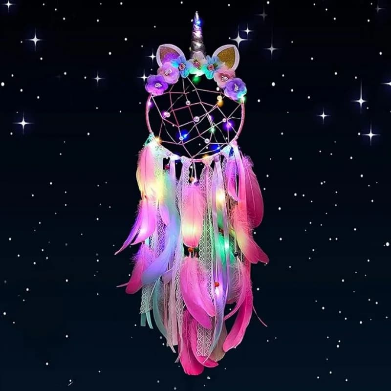 Unicorn Dream Catchers for Kids - Purple Pink Dreamcatcher With Colorful Lights, Unicorn Wall Decor for Bedroom, Birthday Gift