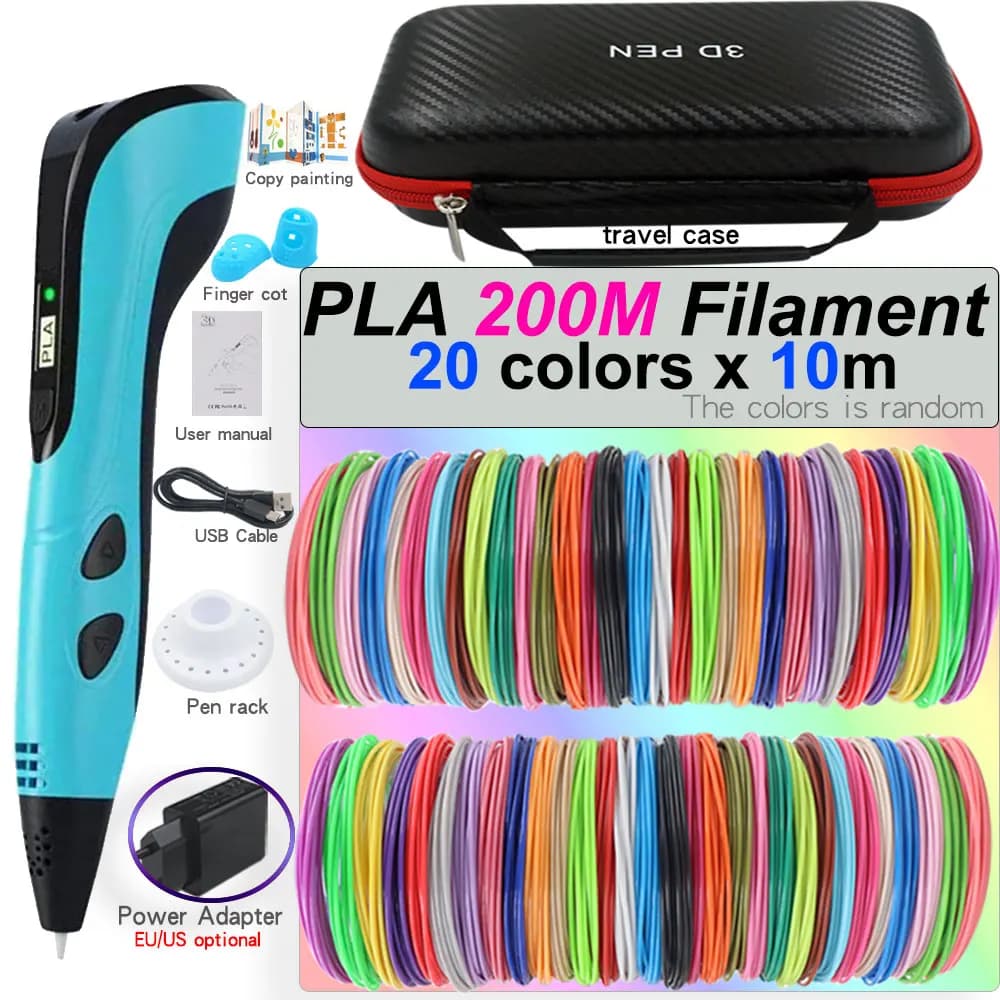 Children's 3D Printing Pen Set with LCD Screen Power Adapter Travel Case with 30 Color PLA Filament Children's Birthday Christmas Gift