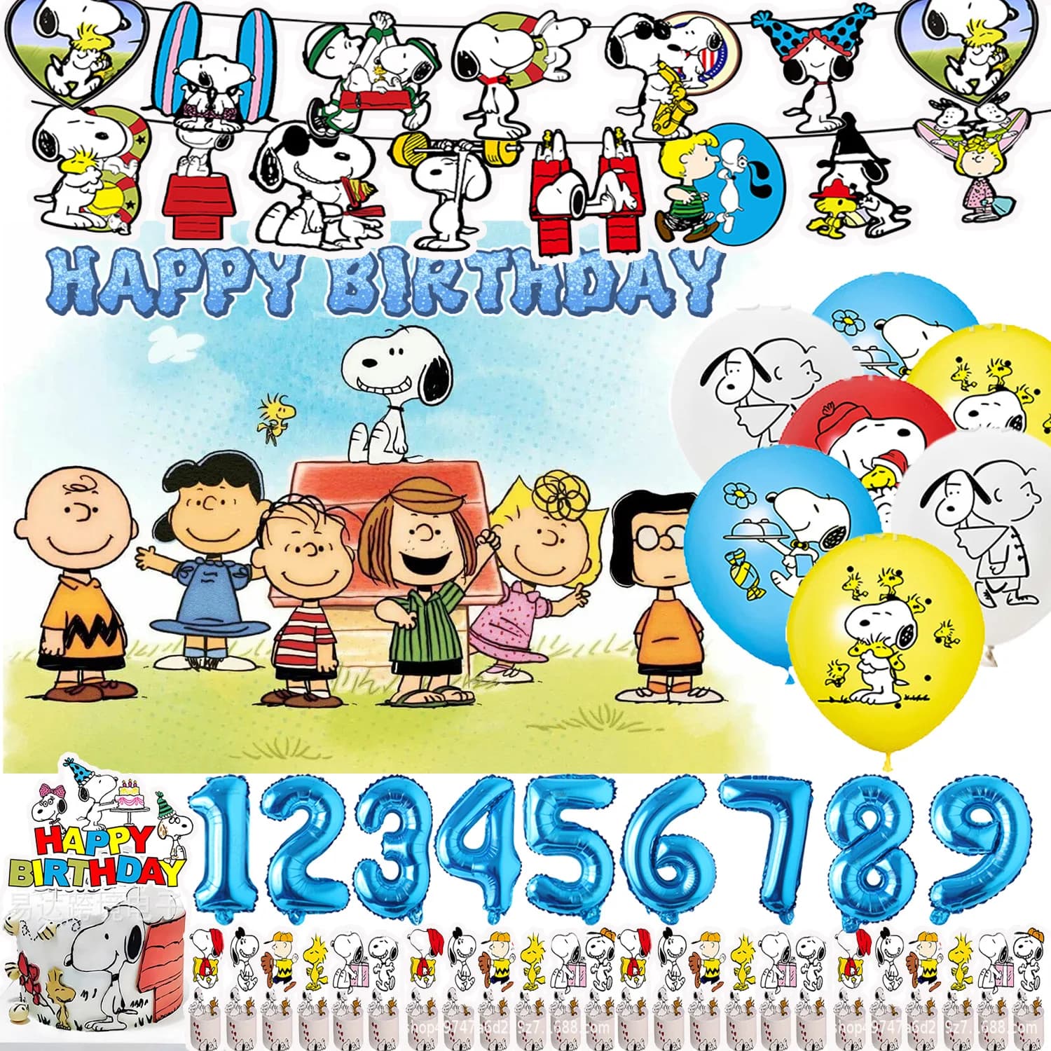Decorazioni per Feste di Compleanno a Tema Cartoni Animati e Snoopy, Palloncini in Lattice a Forma di Cane, Topper per Torta, Accessori per Battesimo e Baby Shower