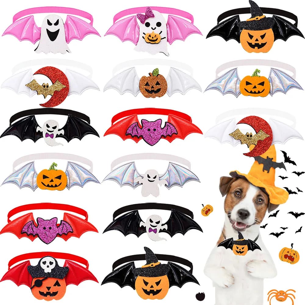 5/10PCS Halloween Dog Bowtie Wings Dog Bow Tie Pumpkin Skull Grooming Decorate Dog Cat Bowknot Small Dog Parties Pet Accessories